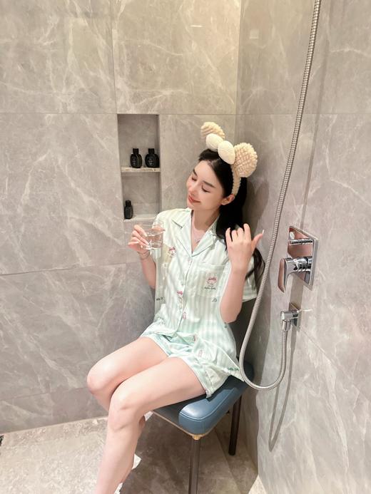 薄款KT条纹睡衣女款夏冰丝薄荷绿短袖可爱甜美可外穿家居服套装 商品图7
