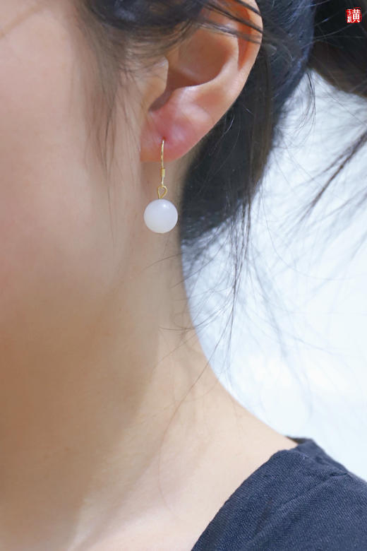 和田玉白玉耳坠 ，925银镶 商品图5