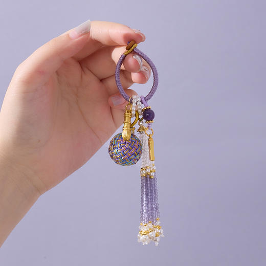 【普陀山】有球必应手工编织紫色绳流苏款  汽车挂件包包挂坠 商品图2