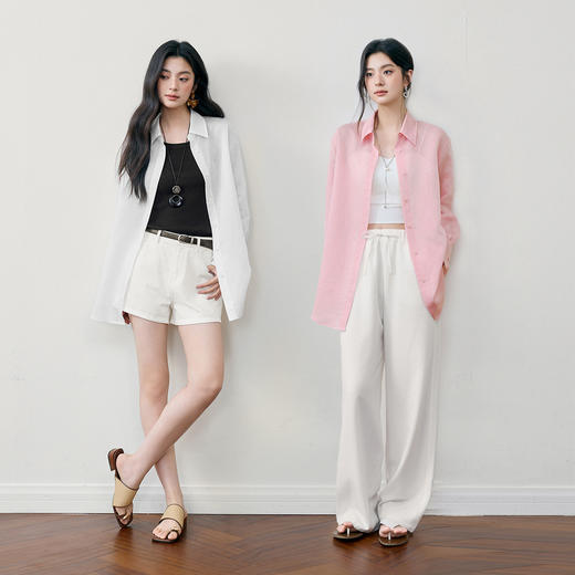 【严选】诗凡黎诗凡黎亚麻系列轻薄透气衬衫25夏新款天丝醋酸大版型绣花防晒衬衣7G6420791 商品图2