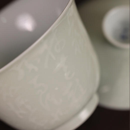 【曰何】豆青釉泥书青花定风波茶碗 盖碗 商品图2