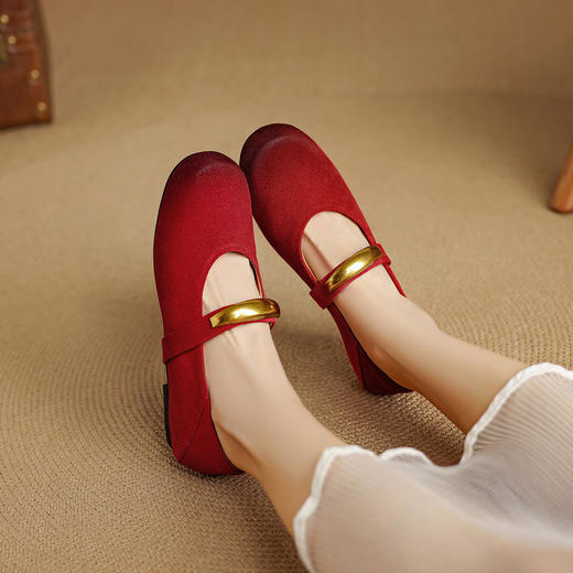 【预售5天】牛反皮擦色复古做旧两穿单鞋夏平底金属扣圆头可踩凉拖NJMK&K1669 商品图2