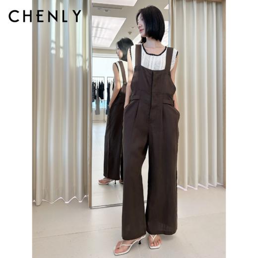 尘衣｜25春夏复古乌木棕背带阔腿裤 商品图0