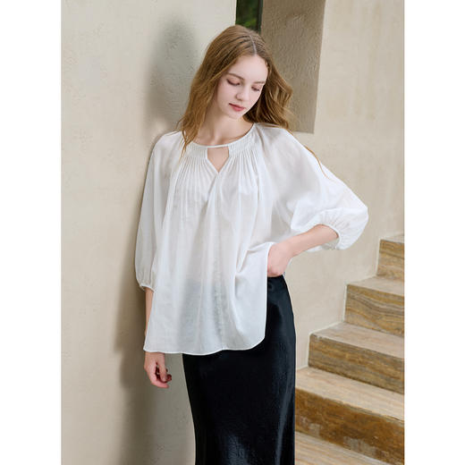 【莱赛尔】三彩2025秋季新款棉麻衬衣七分袖宽松上衣小衫简约S 商品图2