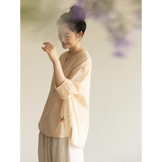 牧衣游原创 手工刺绣100支纯棉衬衫轻薄宽松通勤文艺衬衣 云去来 商品图2