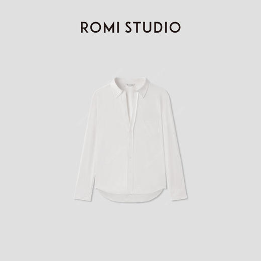 ROMI STUDIO 100%匹马棉轻柔舒适宽松V领白色针织衬衫 RWCSST3285 商品图0