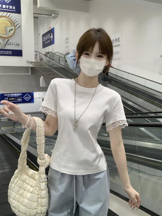 <曾小咸推荐>  蕾丝袖边拼接纯棉短袖T 日常109/件 活动价79.99/件！！ 商品图4