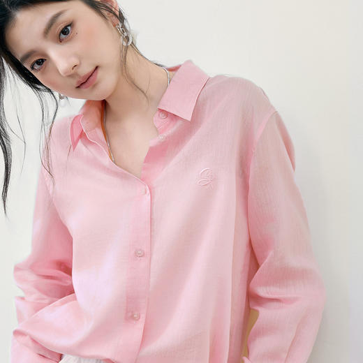 【严选】诗凡黎诗凡黎亚麻系列轻薄透气衬衫25夏新款天丝醋酸大版型绣花防晒衬衣7G6420791 商品图3