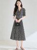 知性法式轻奢黑白格纹V领绑带收腰显瘦天丝棉质A字连衣裙 商品缩略图0