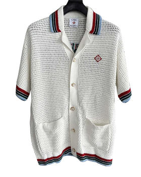 男款logo刺绣钩针针织衬衫 可配套装