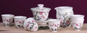 珐琅彩梅竹先春8头茶具套组