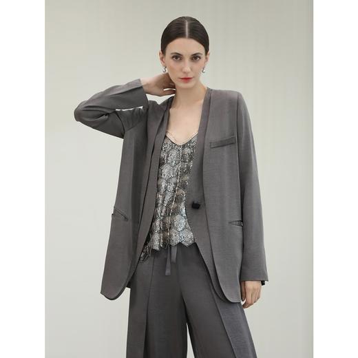 COCOBELLA高级灰仿醋酸秋假两件西装女通勤无领外套SI0006-4 商品图2