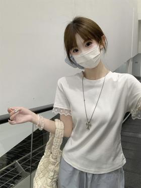 <曾小咸推荐>  蕾丝袖边拼接纯棉短袖T 日常109/件 活动价79.99/件！！