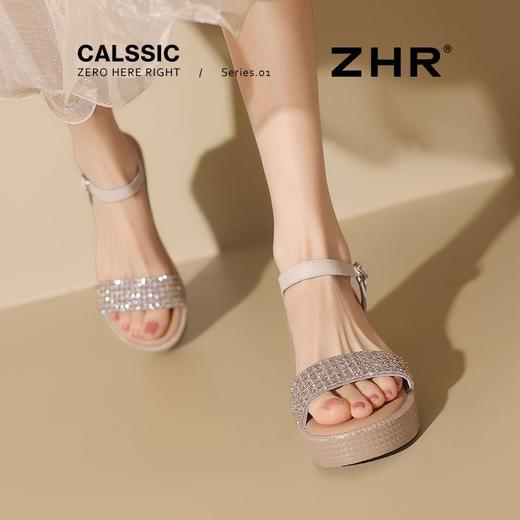 ZHR则则水钻坡跟凉鞋2025新款一字带厚底女鞋法式洋气凉鞋ins气质 商品图7