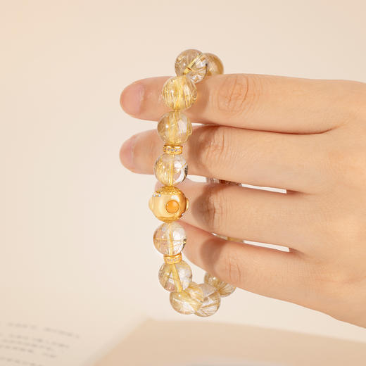 五行“喜土”系列 一路生发 天然金发晶手链串 商品图3