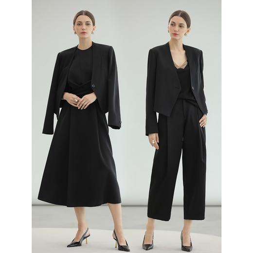 COCOBELLA极简风仿醋酸质感无领西装女通勤一粒扣外套SI0071 商品图1