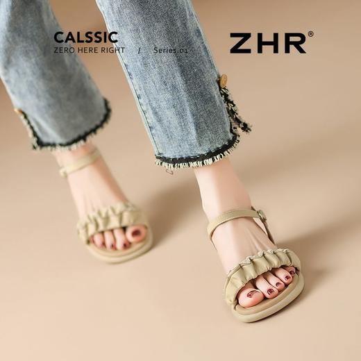 ZHR粗跟凉鞋女2025新款夏季外穿真皮软底上班不累脚水钻凉拖鞋 商品图7