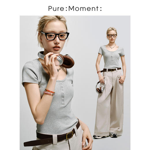 【商场同款】麦檬夏U型领修身显瘦T恤4G5201531 商品图0