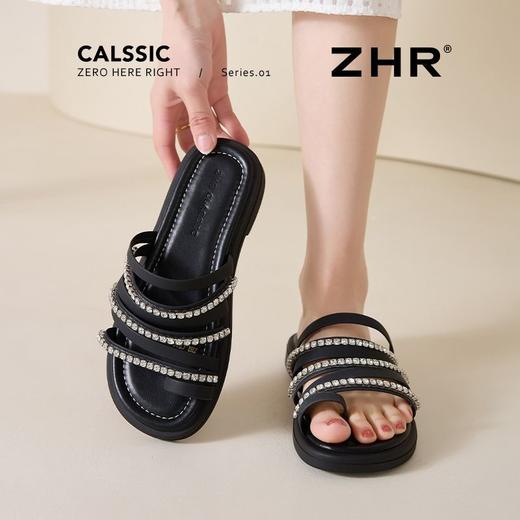 ZHR则则水钻平底夹趾拖鞋女鞋2025夏季新款时髦洋气舒适透气鞋子 商品图8