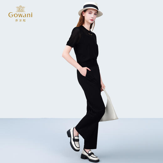 乔万尼时尚新品百搭简约拼接镂空圆领上衣EZ2M119 商品图1