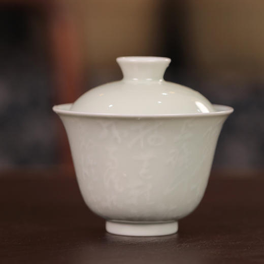 【曰何】豆青釉泥书青花定风波茶碗 盖碗 商品图0