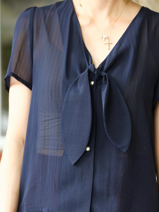 TYNVIE 系带透视短袖衬衫 - 蓝色 商品图5