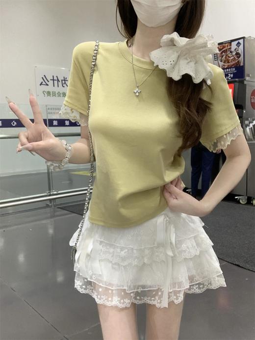 <曾小咸推荐>  蕾丝袖边拼接纯棉短袖T 日常109/件 活动价79.99/件！！ 商品图3