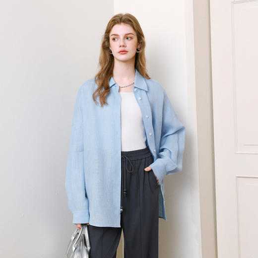 【商场同款】诗凡黎诗凡黎舒适亚麻衬衫2025夏新款长袖上衣女3G5220251 商品图2