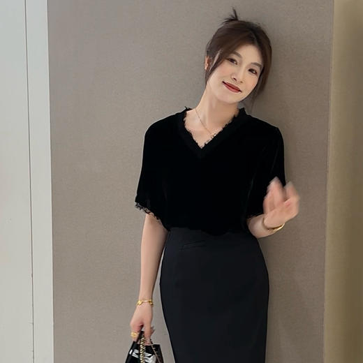 【预售7天】良木礼蕾丝丝绒短袖（6010） 商品图2