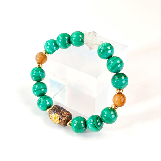 MELI&MOLI|白水晶点缀孔雀石圆珠麒麟沉香珠手串-五行之木 商品图1