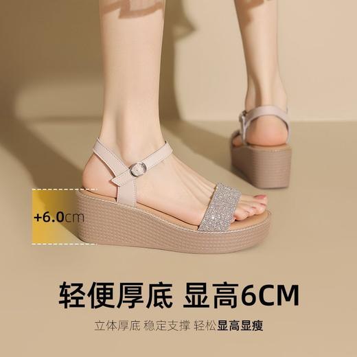 ZHR则则水钻坡跟凉鞋2025新款一字带厚底女鞋法式洋气凉鞋ins气质 商品图5