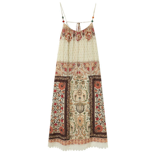 【仙女裙】三彩2025秋季新款波西米亚度假风吊带裙海边沙滩印花连衣裙M 商品图4