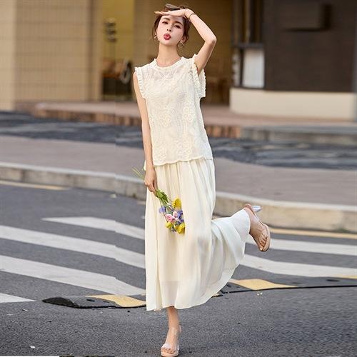 2025夏装新款气质棉麻拼接蕾丝网纱垂感透气两件套裤HRYZ2078 商品图4