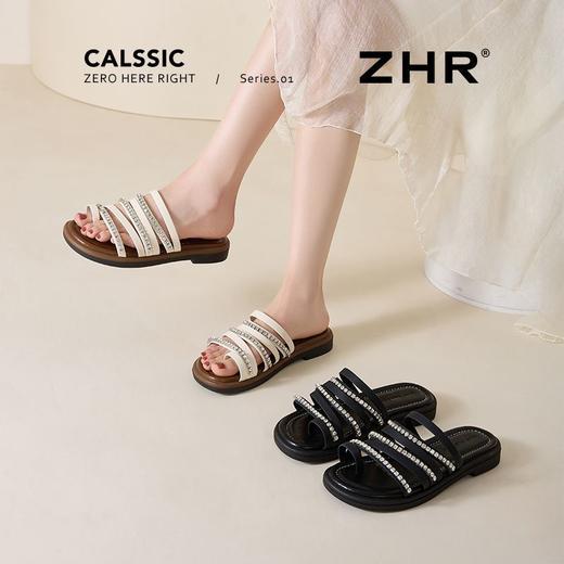 ZHR则则水钻平底夹趾拖鞋女鞋2025夏季新款时髦洋气舒适透气鞋子 商品图5