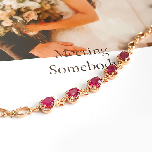 【天然正品】老凤祥AU750黄金镶钻群镶2.2ct天然卢比莱碧玺手链链长：16CM（长度可调节）女士现售价：7280！150625TJ11 商品图4