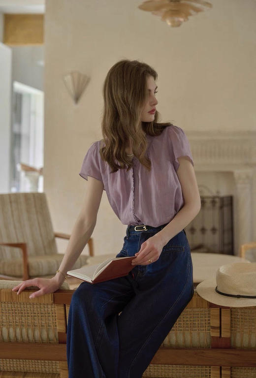 ✨“优雅氛围感”淡牵牛紫苎麻上衣💜定织定染色｜100%苎麻是舒适有筋骨的天然优质面料 商品图8