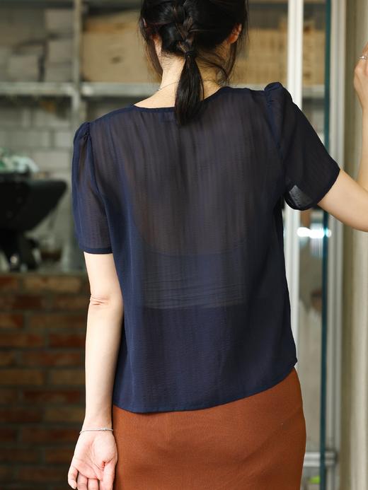 TYNVIE 系带透视短袖衬衫 - 蓝色 商品图4