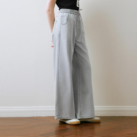 【商场同款】诗凡黎诗凡黎灰色阔腿牛仔裤2025夏新款休闲长裤3G4250701 商品图2