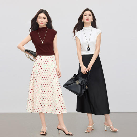 【专属特价】熙世界半高领连肩袖T恤女夏2025新款小个子气质修身显瘦打底上衣 商品图2