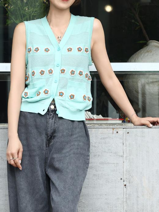 TYNVIE 花卉钩编贴花透视针织背心 - 薄荷绿 商品图3