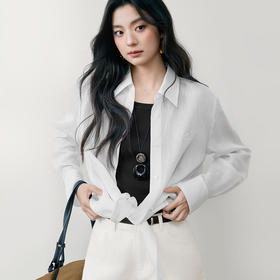 【严选】诗凡黎诗凡黎亚麻系列轻薄透气衬衫25夏新款天丝醋酸大版型绣花防晒衬衣7G6420791