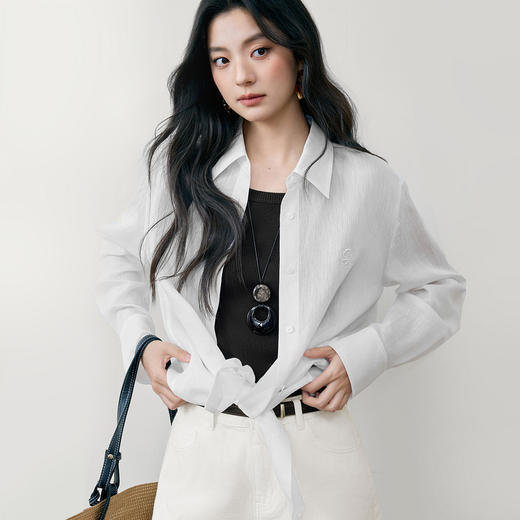 【严选】诗凡黎诗凡黎亚麻系列轻薄透气衬衫25夏新款天丝醋酸大版型绣花防晒衬衣7G6420791 商品图0