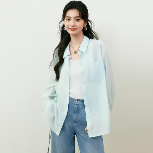 【商场同款】诗凡黎诗凡黎醋纤气质衬衫2025夏新款长袖上衣3G4520641 商品图0