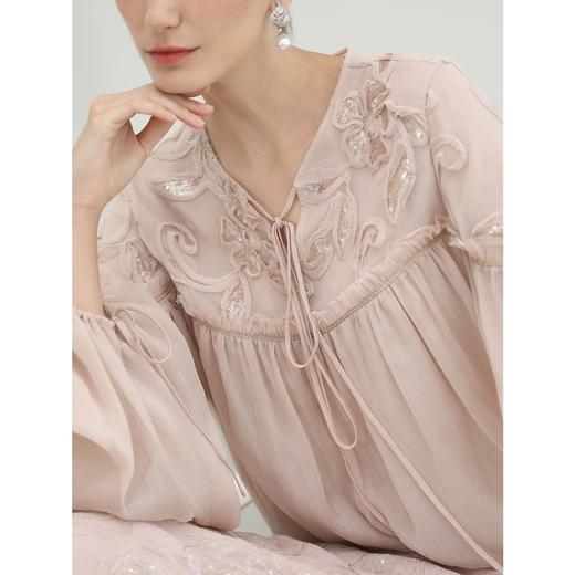 COCOBELLA名媛风玫瑰金盘花刺绣仙女上衣女仿真丝衬衫SR3212 商品图3