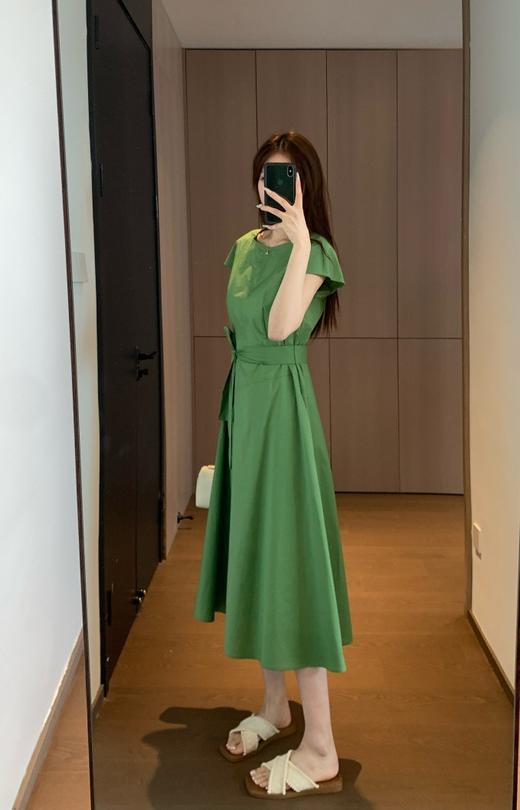 LP同款立体剪裁高支高密100棉府绸小飞袖净版OL通勤连衣裙 商品图6