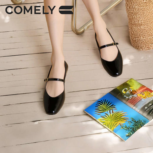 康莉KYQ5A539牛漆皮低跟玛丽珍鞋秋新款时尚赫本风甜酷浅口单鞋 商品图2