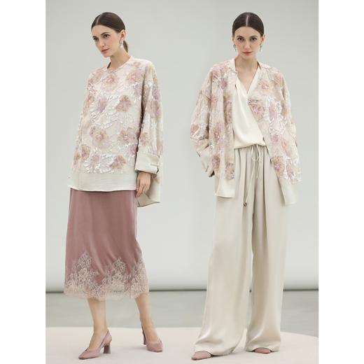 COCOBELLA亮片提花珠绣新中式盘扣上衣国风假两件外套SC3223 商品图2