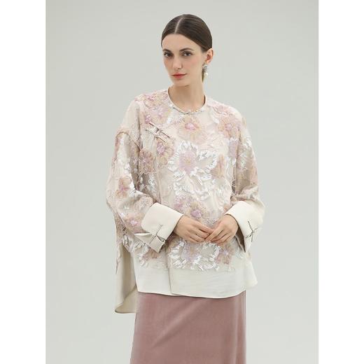 COCOBELLA亮片提花珠绣新中式盘扣上衣国风假两件外套SC3223 商品图1