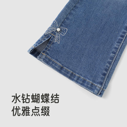 英氏女童微喇牛仔裤春秋装新款儿童喇叭修身裤蝴蝶结开叉长裤 商品图3