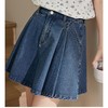 雀说阔色复古高腰百褶牛仔半身裙裤新款女蓝色a字短裤子AL6003 商品缩略图5